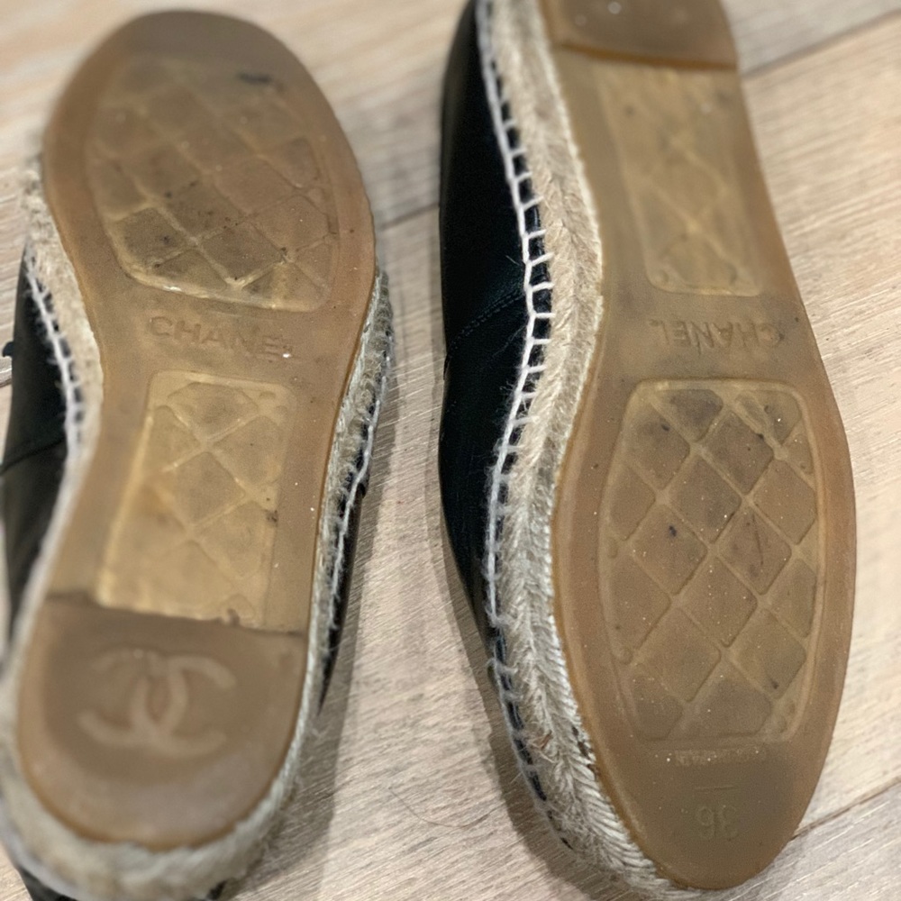 CHANEL Black Leather Espadrille Flats - Picture 3 of 5
